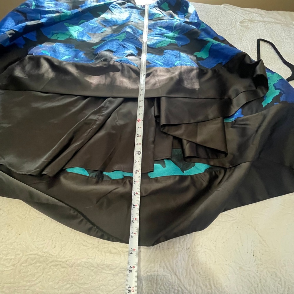 Abbey Glass Blue Teal Floral Print High Low Midi Skirt Size L - Picture 9 of 9